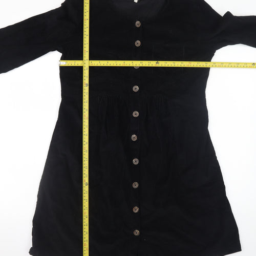 Fat Face Women Black Cotton Long Sleeve Shirt Dress Size 12