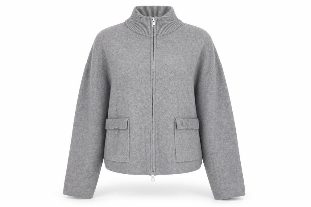 Front view of Marks & Spencer women’s grey full zip knit jumper m