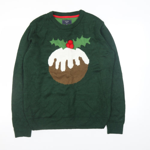Atlantic Bay Men's Green Christmas Pudding Jumper M Knit Pullover