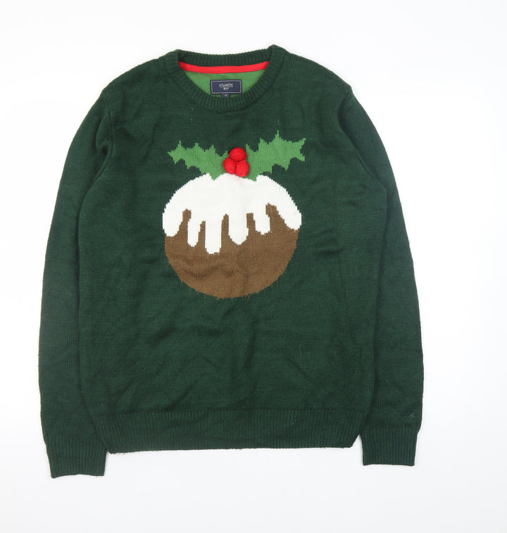 Atlantic Bay Men's Green Christmas Pudding Jumper M Knit Pullover