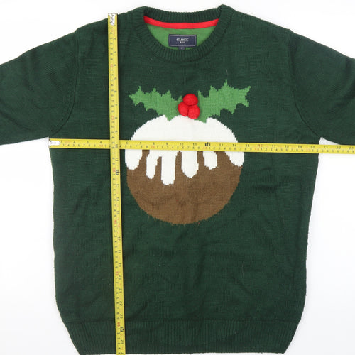 Atlantic Bay Men's Green Christmas Pudding Jumper M Knit Pullover