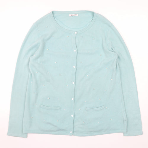 Damart Women Blue Beaded Cardigan UK 14/16 Long Sleeve Knit