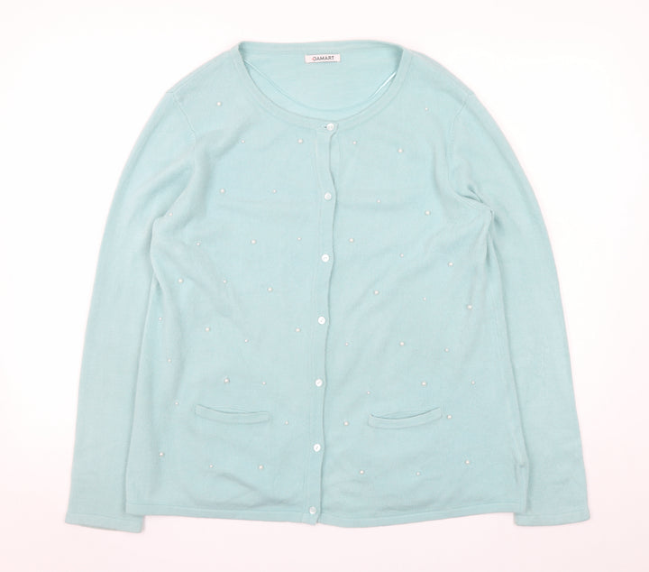 Damart Women Blue Beaded Cardigan UK 14/16 Long Sleeve Knit