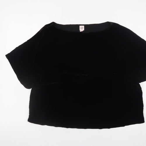 GAP Womens Black Velvet Short Sleeve Blouse Size L Relaxed Fit