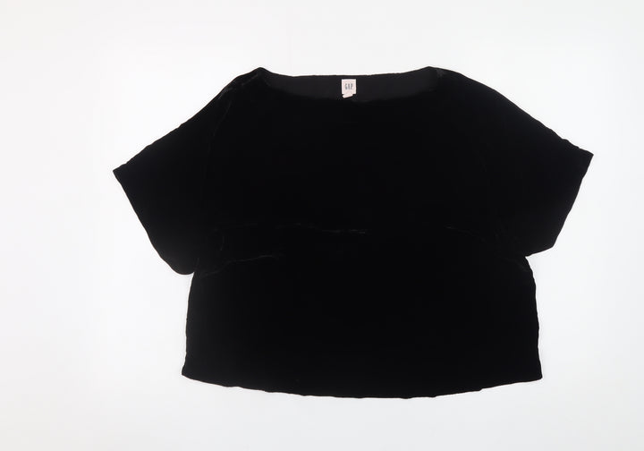 GAP Womens Black Velvet Short Sleeve Blouse Size L Relaxed Fit