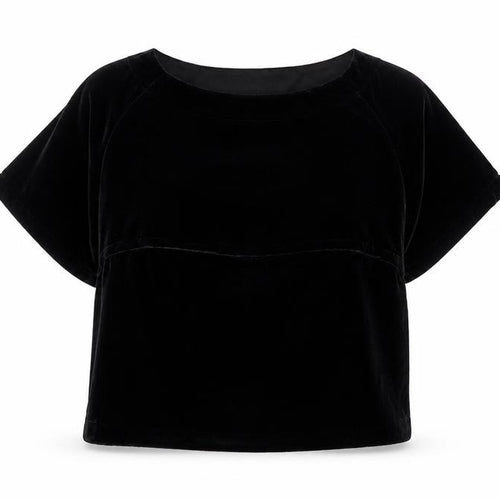 GAP Womens Black Velvet Short Sleeve Blouse Size L Relaxed Fit