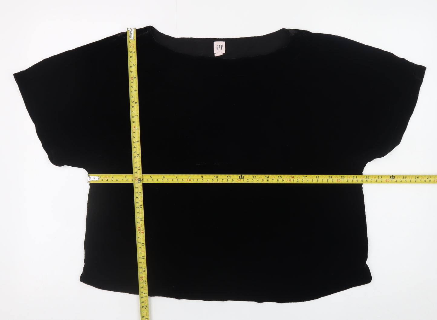 GAP Womens Black Velvet Short Sleeve Blouse Size L Relaxed Fit