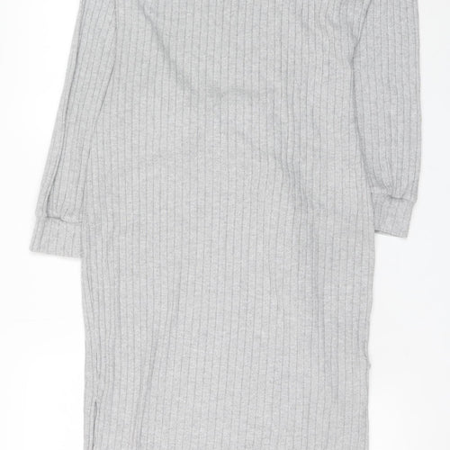 River Island Women’s Grey Ribbed Knit Belted Midi Bodycon Dress Size 16