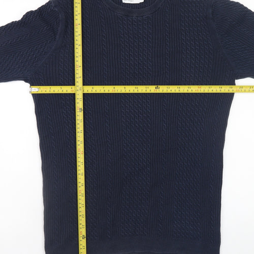 ASOS DESIGN Men’s Blue Cotton Cable-Knit Crew Neck Jumper M