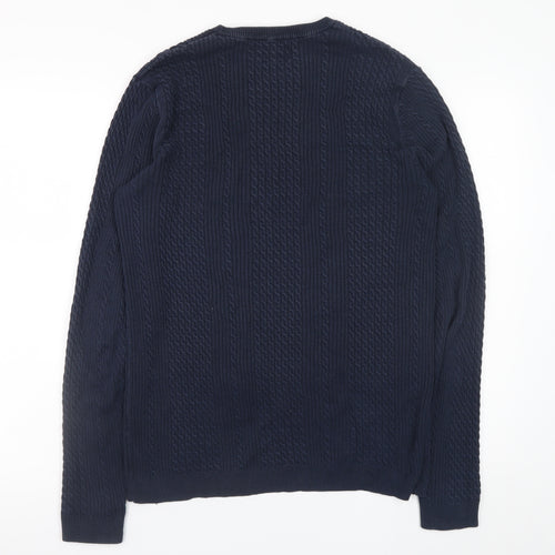 ASOS DESIGN Men’s Blue Cotton Cable-Knit Crew Neck Jumper M