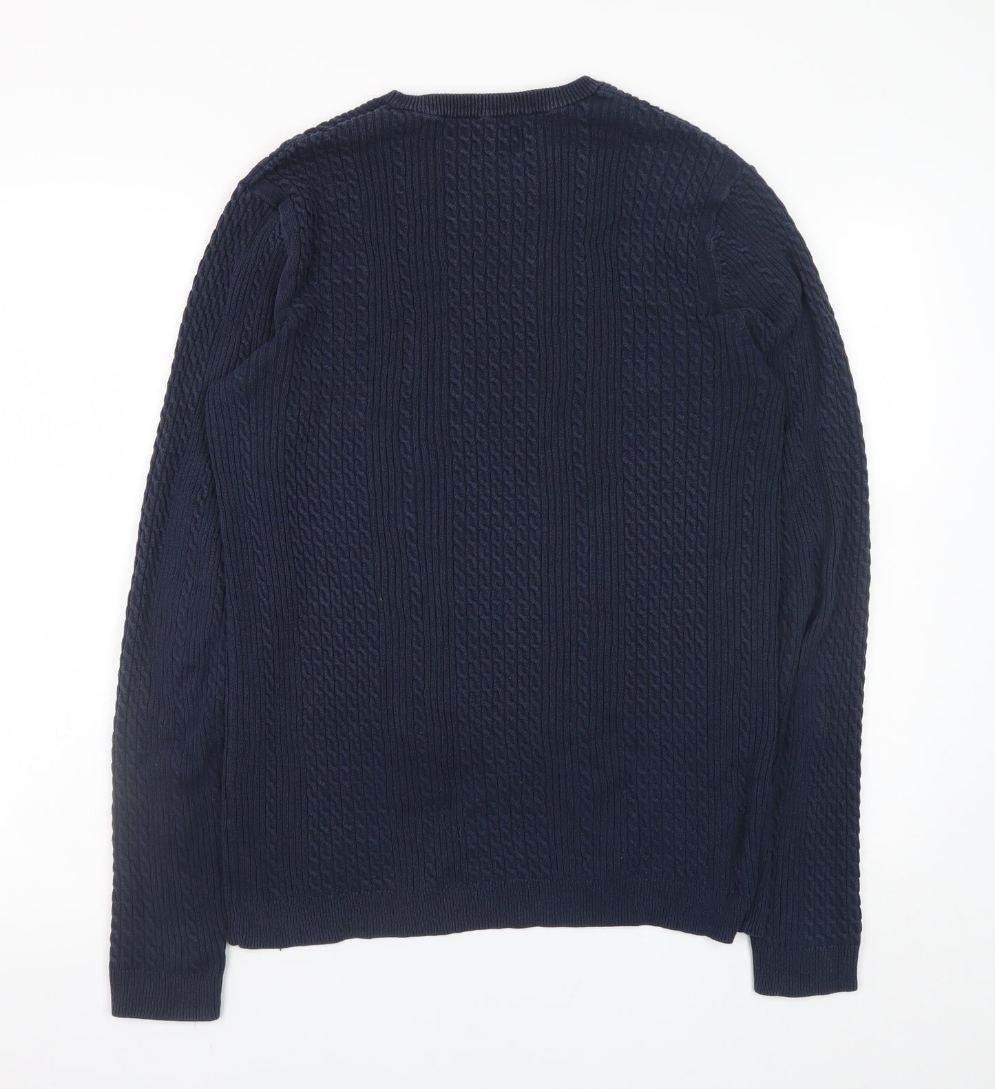 ASOS DESIGN Men’s Blue Cotton Cable-Knit Crew Neck Jumper M