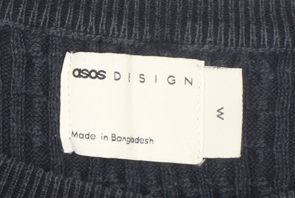 ASOS DESIGN Men’s Blue Cotton Cable-Knit Crew Neck Jumper M