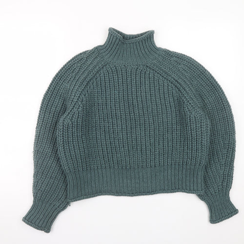 H&M Women Green Chunky Knit High Neck Pullover Jumper Size 12