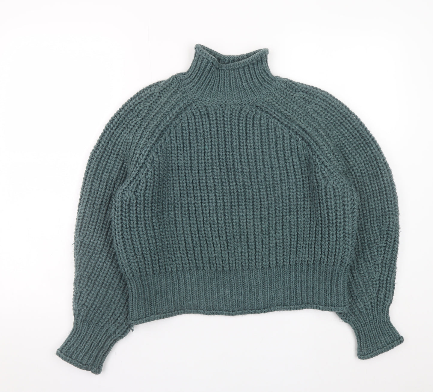 H&M Women Green Chunky Knit High Neck Pullover Jumper Size 12