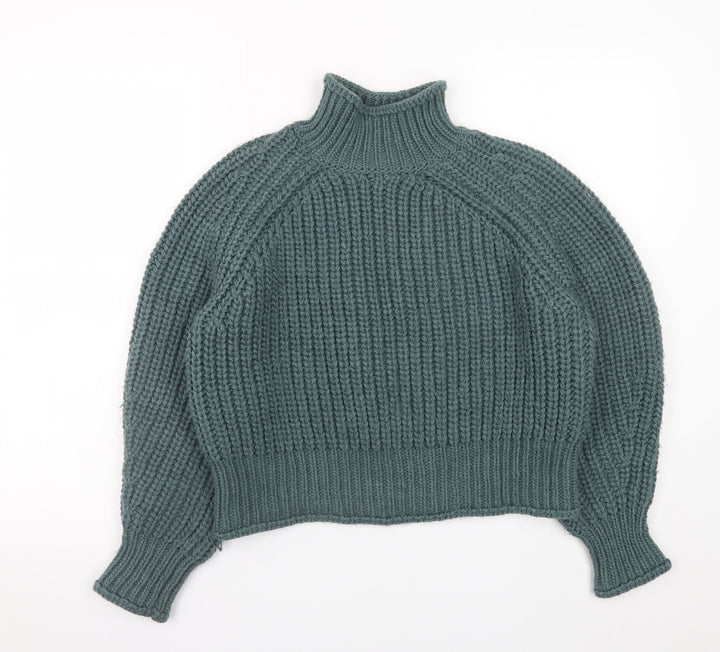 H&M Women Green Chunky Knit High Neck Pullover Jumper Size 12