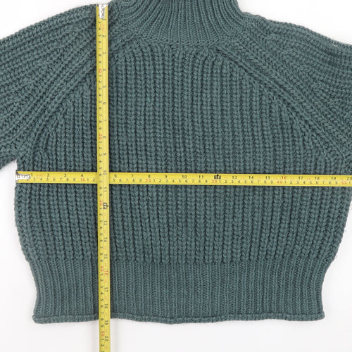H&M Women Green Chunky Knit High Neck Pullover Jumper Size 12