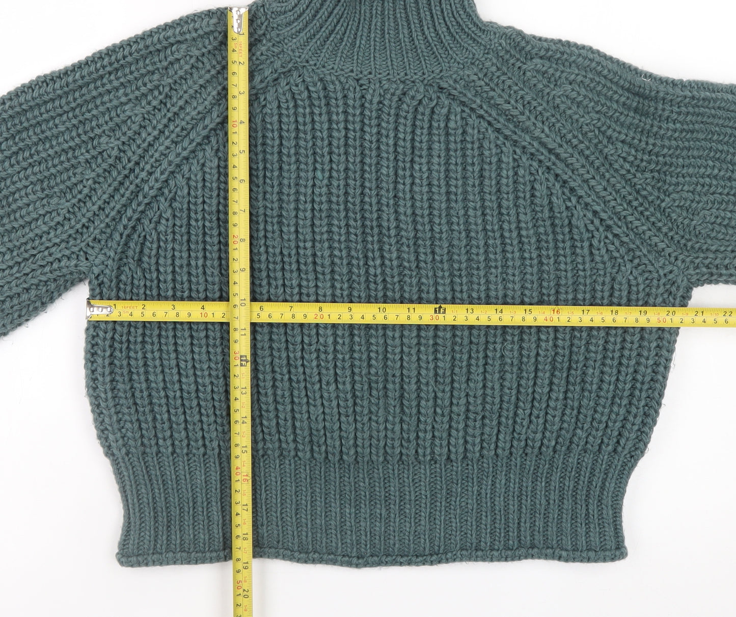 H&M Women Green Chunky Knit High Neck Pullover Jumper Size 12