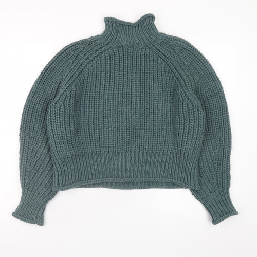 H&M Women Green Chunky Knit High Neck Pullover Jumper Size 12