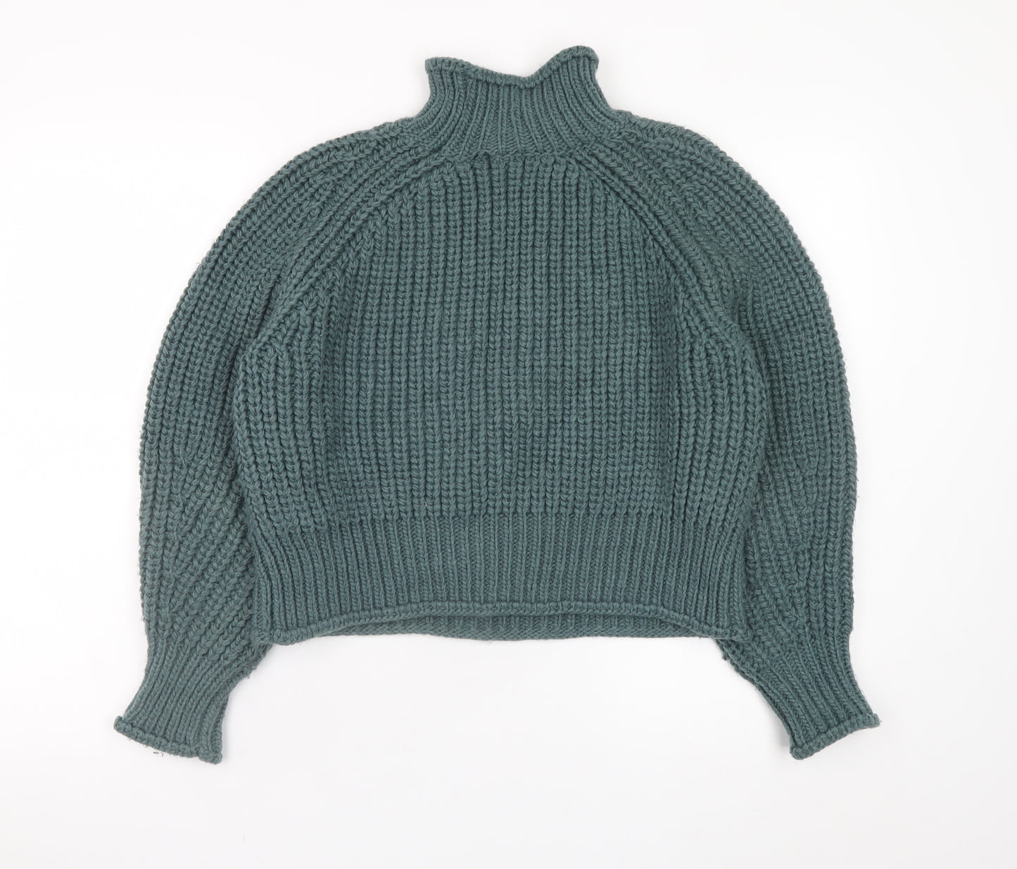 H&M Women Green Chunky Knit High Neck Pullover Jumper Size 12