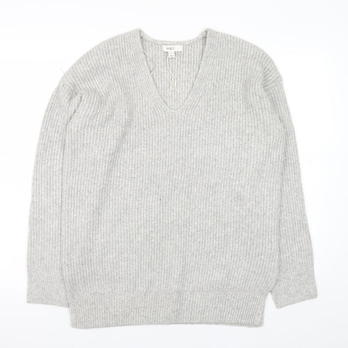 Marks and Spencer Women’s Grey V-Neck Ribbed Knit Pullover Jumper M