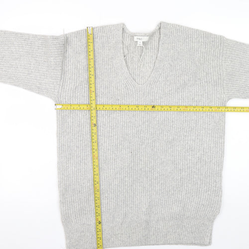 Marks and Spencer Women’s Grey V-Neck Ribbed Knit Pullover Jumper M