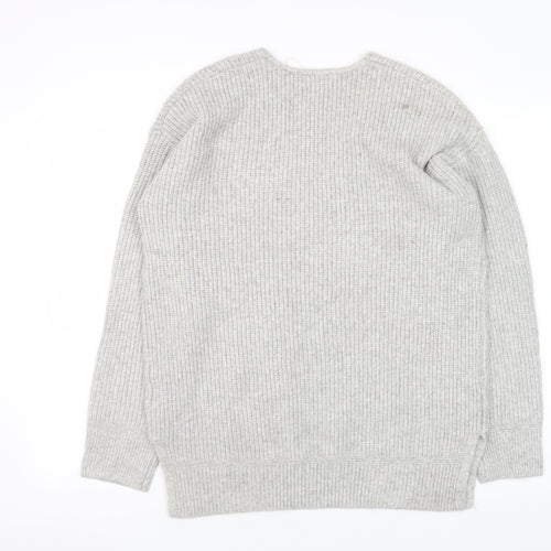 Marks and Spencer Women’s Grey V-Neck Ribbed Knit Pullover Jumper M