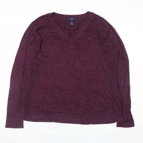 Gap Men’s Purple V-Neck Cotton Blend Jumper Size L