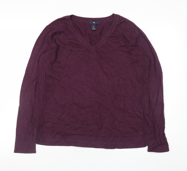 Gap Men’s Purple V-Neck Cotton Blend Jumper Size L