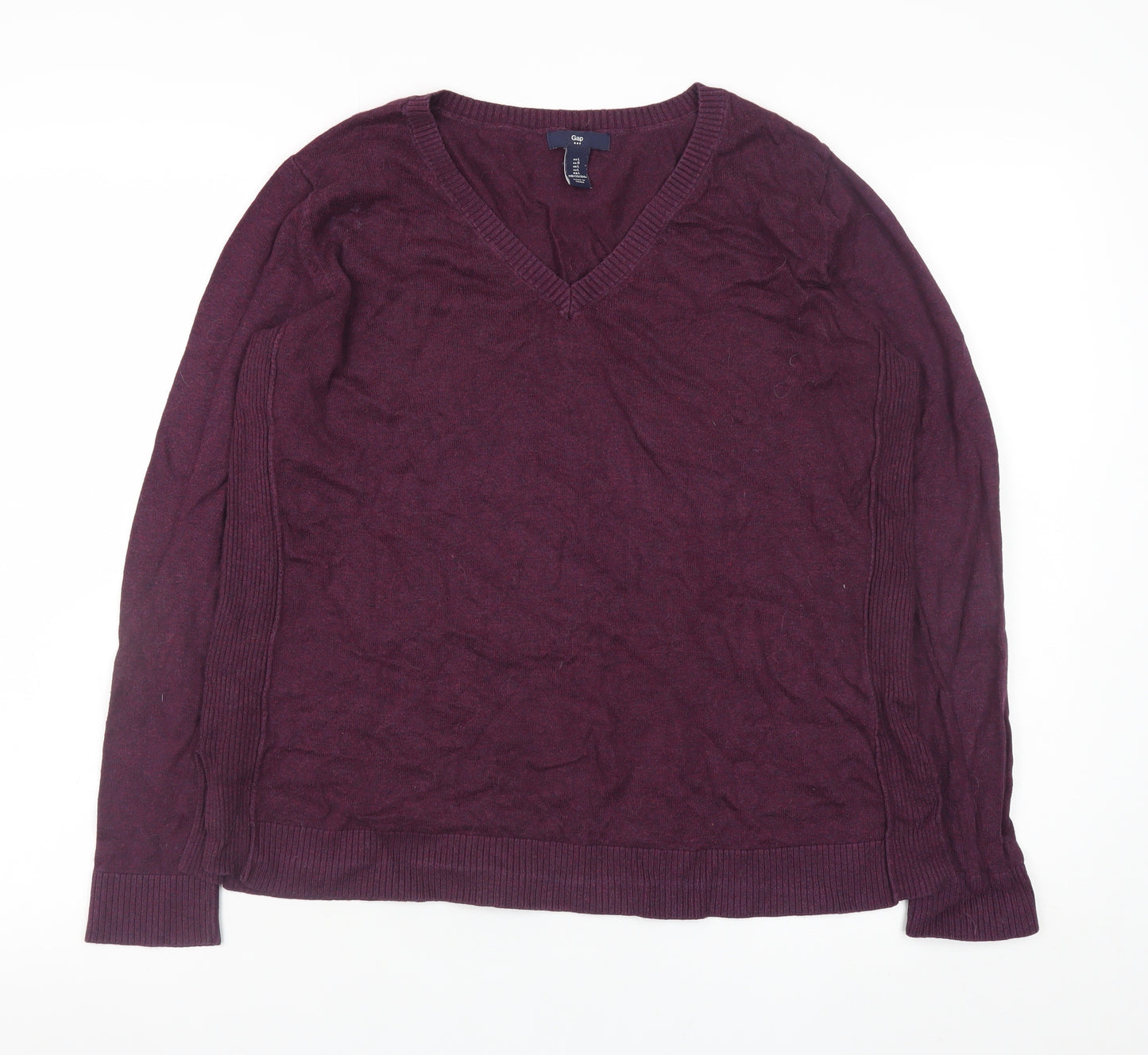 Gap Men’s Purple V-Neck Cotton Blend Jumper Size L