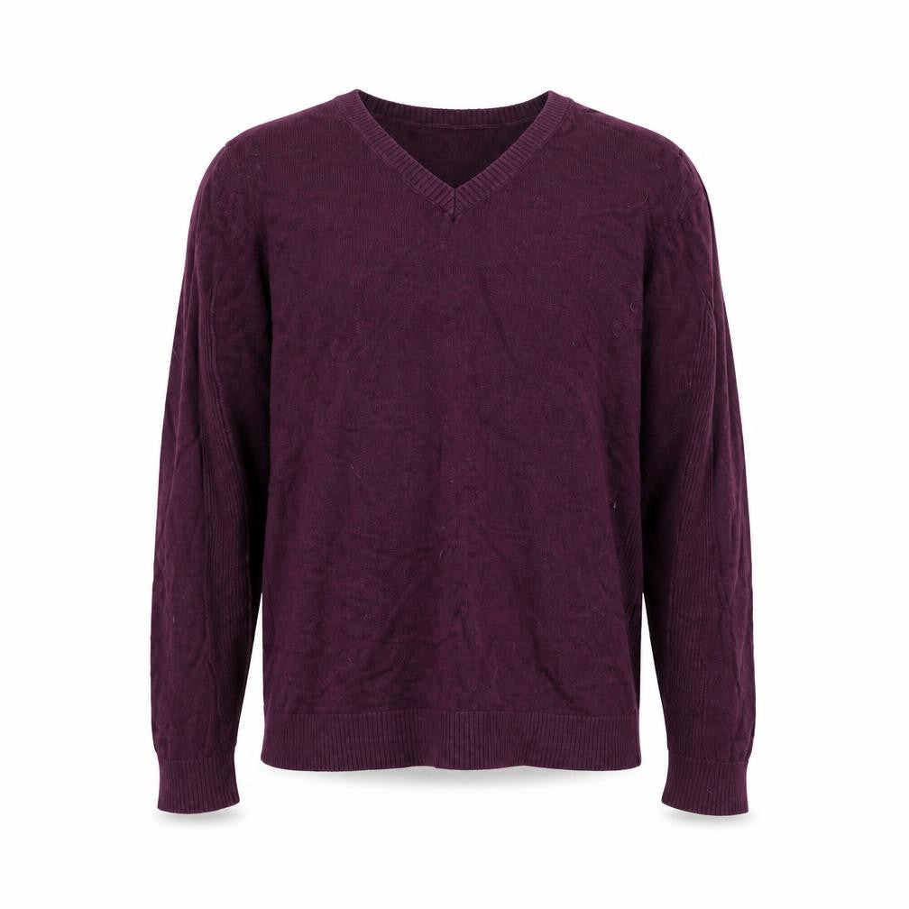 Front view of Gap Men’s Purple V-Neck Cotton Blend Jumper, size L