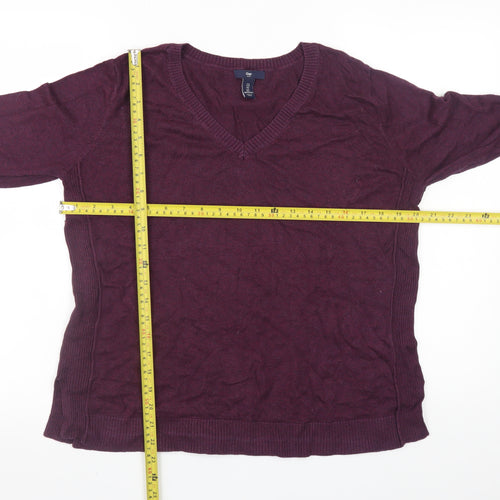 Gap Men’s Purple V-Neck Cotton Blend Jumper Size L