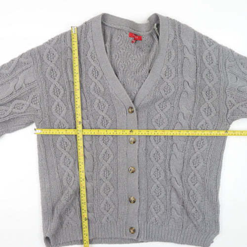 Guess Womens Grey Wool Blend Cable Knit V-Neck Cardigan Size 16