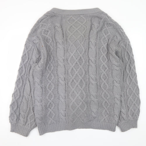 Guess Womens Grey Wool Blend Cable Knit V-Neck Cardigan Size 16