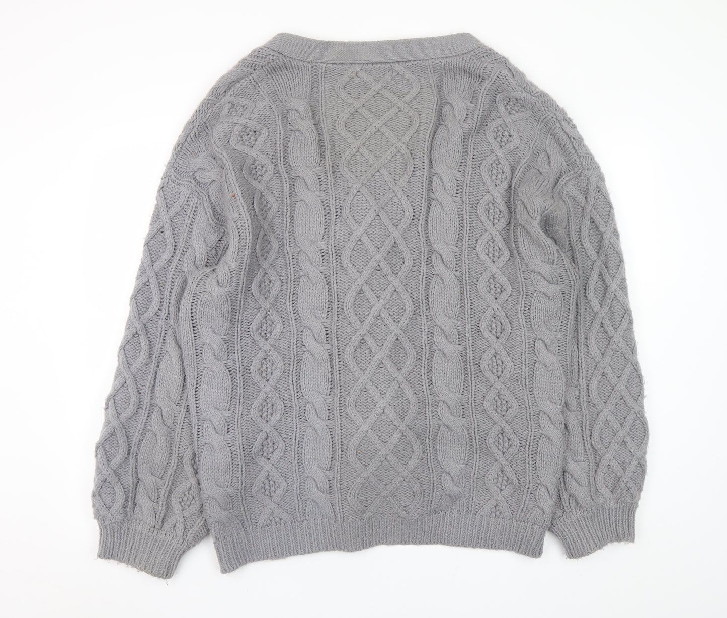 Guess Womens Grey Wool Blend Cable Knit V-Neck Cardigan Size 16