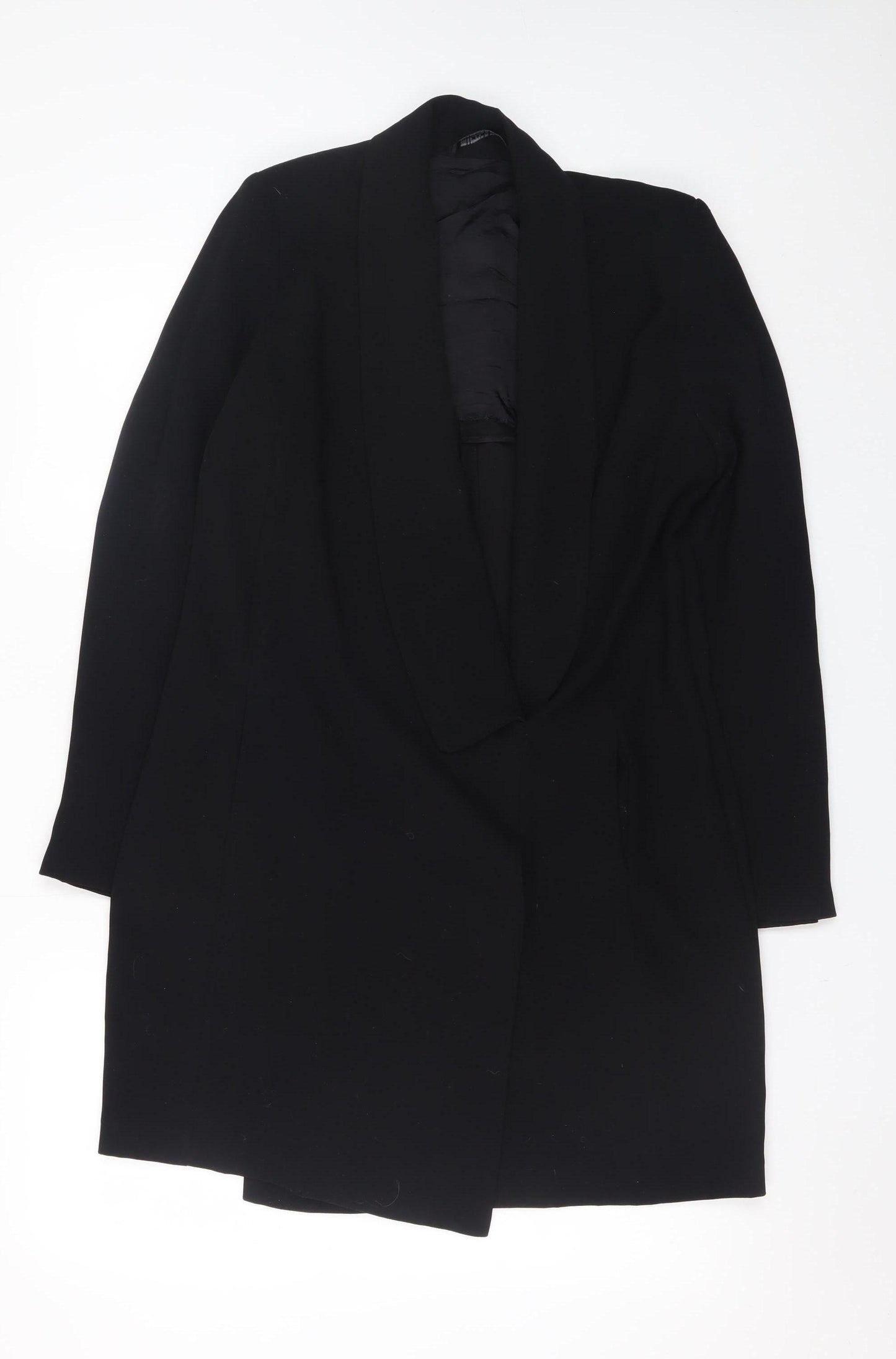 Zara Woman Black Long Overcoat Size 12 Elegant Lined Coat