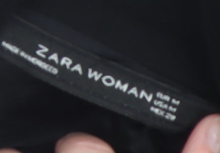 Zara Woman Black Long Overcoat Size 12 Elegant Lined Coat