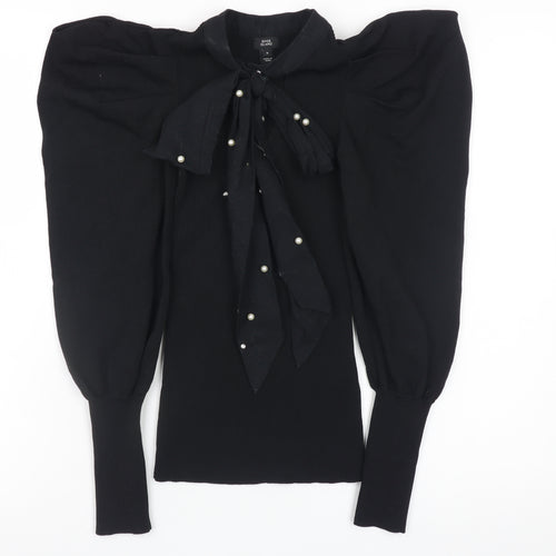 River Island Women’s Black Puff Sleeve Bow Jumper Size 6