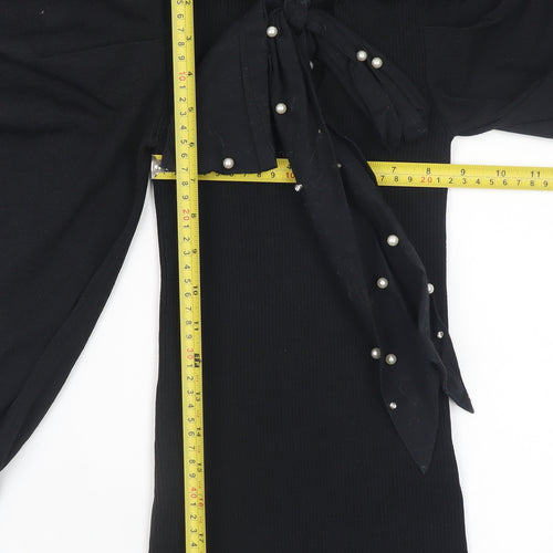 River Island Women’s Black Puff Sleeve Bow Jumper Size 6