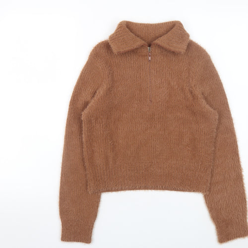 Ruby Moon Women’s Brown Collared Half Zip Knit Jumper Size S