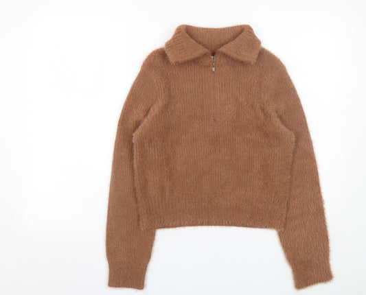 Ruby Moon Women’s Brown Collared Half Zip Knit Jumper Size S