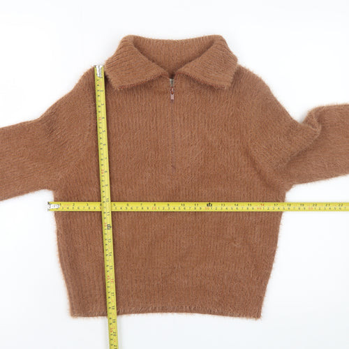 Ruby Moon Women’s Brown Collared Half Zip Knit Jumper Size S