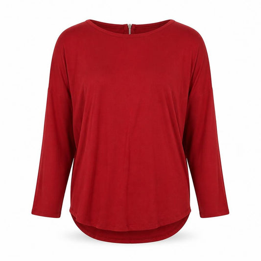 Front view of Select Women’s Red Crew Neck 3/4 Sleeve Blouse, size UK 8