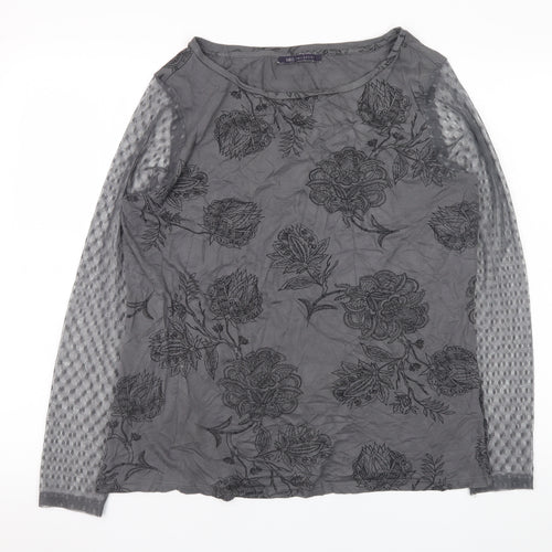 Marks and Spencer Women’s Grey Floral Long Sleeve Stretch Top UK 16