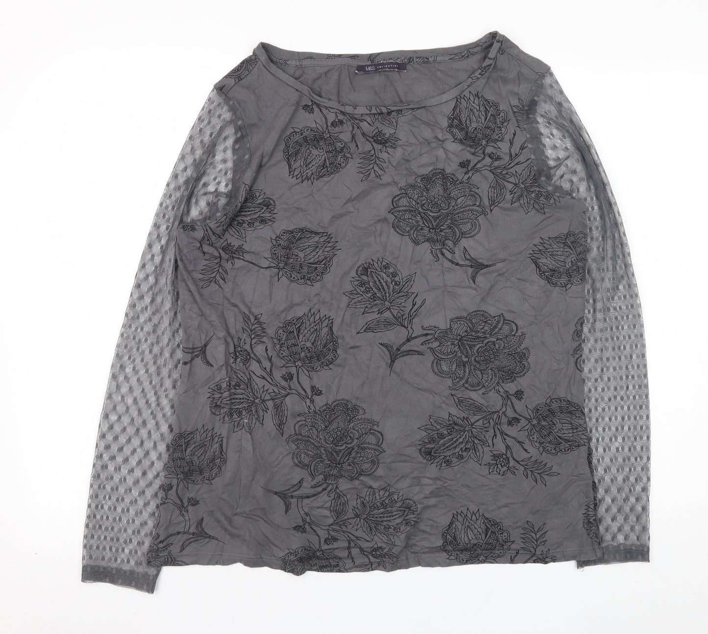 Marks and Spencer Women’s Grey Floral Long Sleeve Stretch Top UK 16
