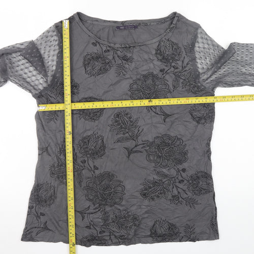 Marks and Spencer Women’s Grey Floral Long Sleeve Stretch Top UK 16