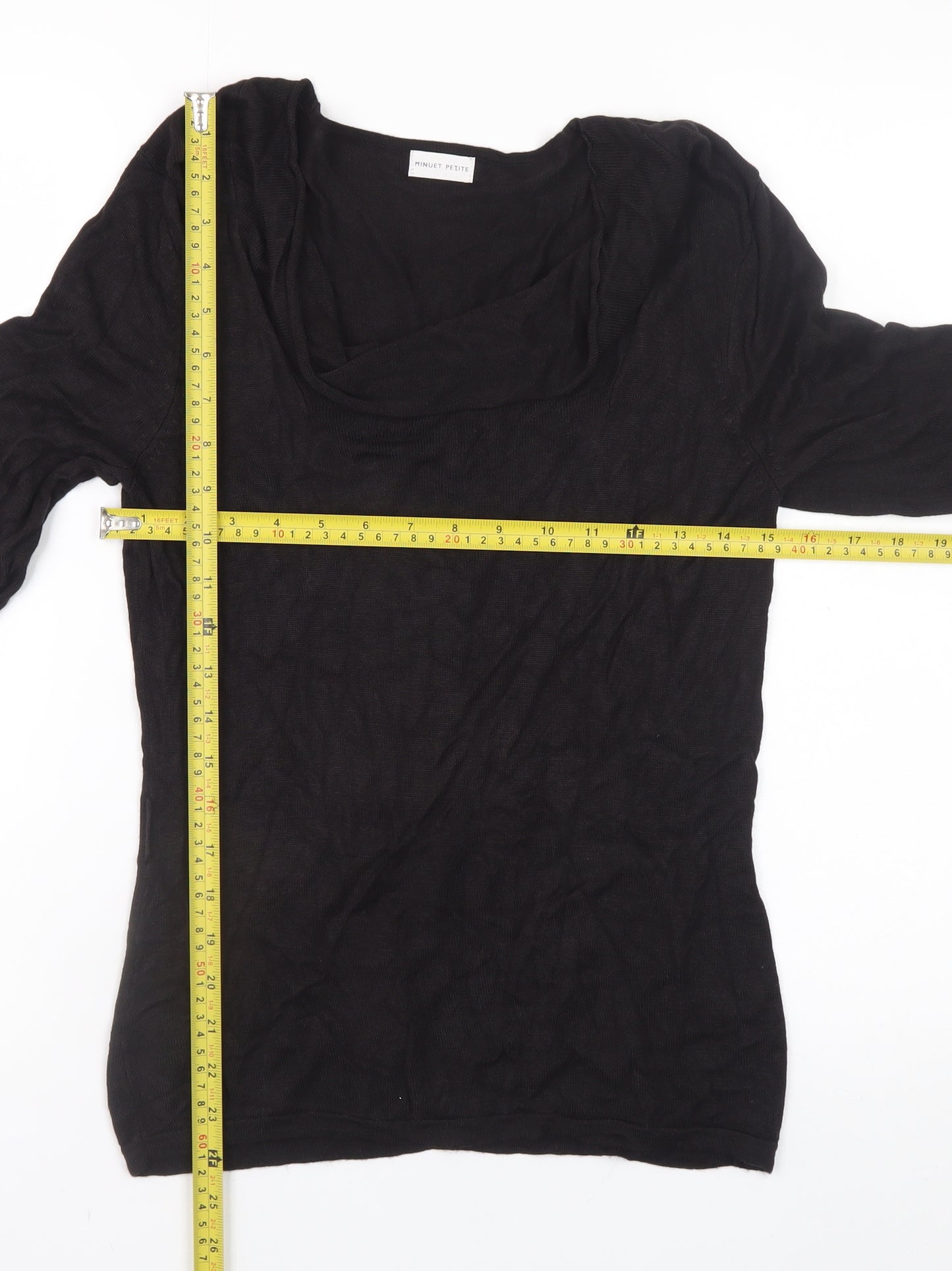 Minuet Petite Women’s Black Size 12 Cowl Neck 3/4 Sleeve Jumper