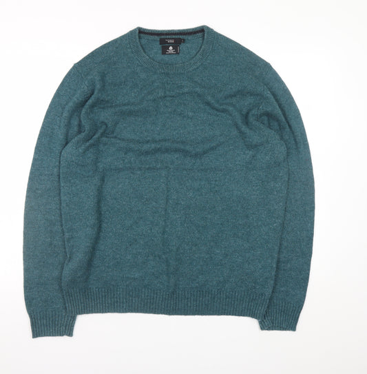 Thomas Nash Men's Green Wool Blend Crew Neck Jumper L