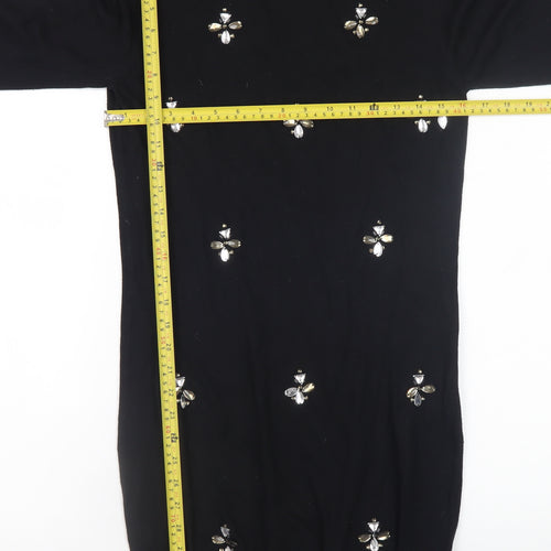 Next Womens Black Beaded Sweater Dress Size 12 Knit 3/4 Sleeve