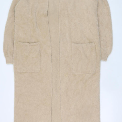 Michelle Keegan Women Beige Long Cardigan Medium Wool Blend Open Front