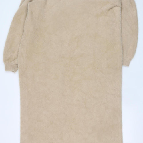 Michelle Keegan Women Beige Long Cardigan Medium Wool Blend Open Front